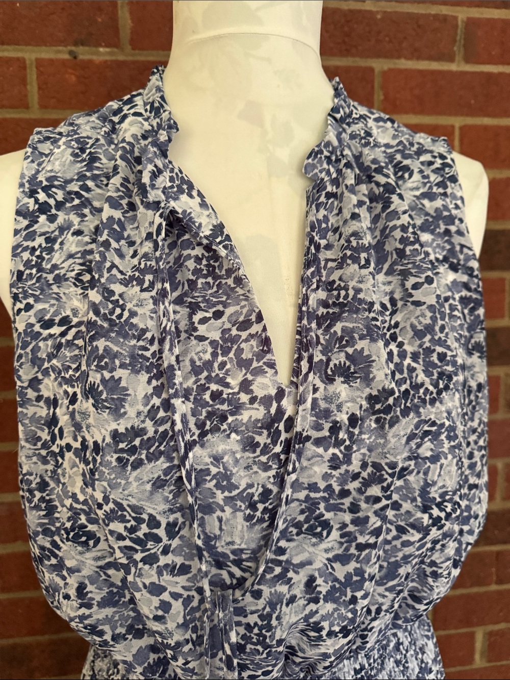 MSK Blue and White Floral Tiered Maxi Dress - Sleeveless Smocked Waist - Picture 4 of 10